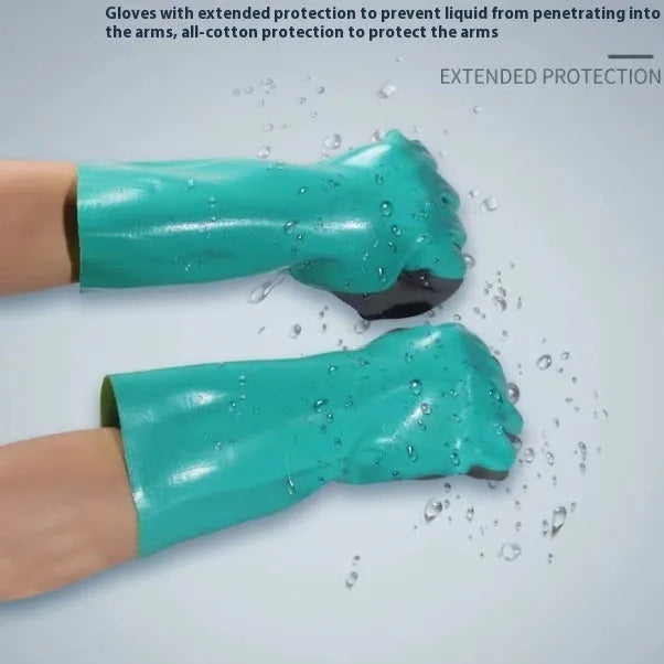 Navy blue women's lengthened nitrile gloves for waterproof fishing and marine work.
