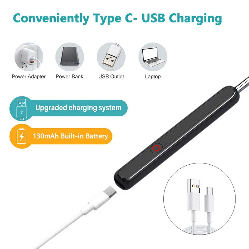 NE3 wireless otoscope ear cleaning kit with camera, LED light, and spoon heads