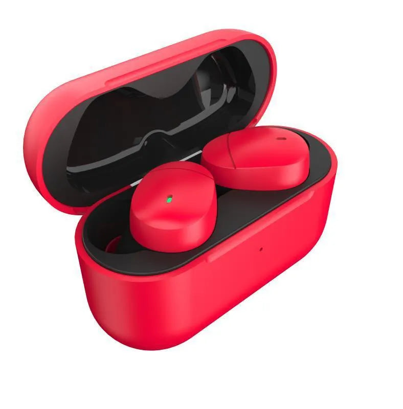 Flame red Qualcomm TWS 3040 Bluetooth wireless earphones with charging cable