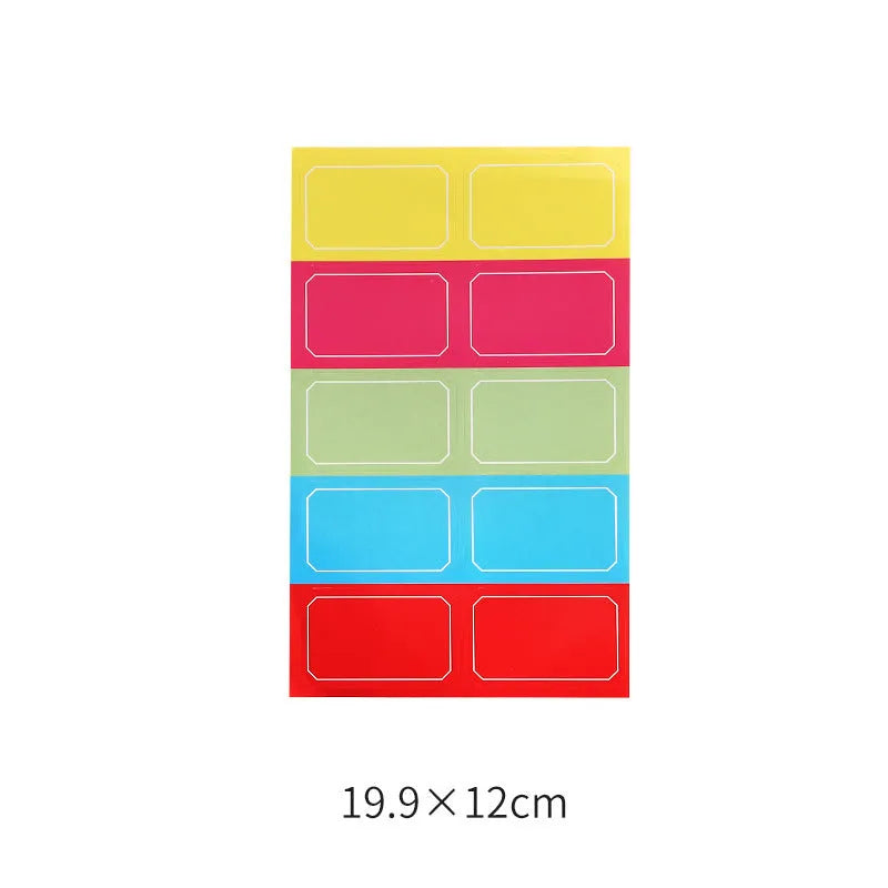 Handwritten label adhesive sticker set showing grid layouts, sticky notes, and A6 rulers on paper