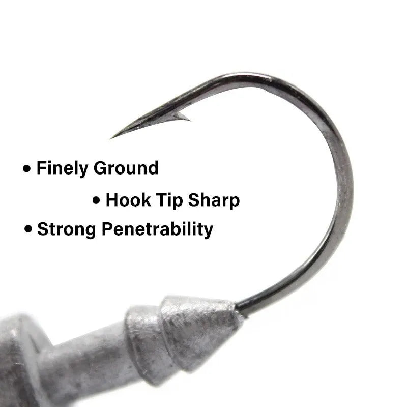 Yayu shaped lead head fishing hooks in blue, silver, and yellow with weight options from 3.5g to 28g