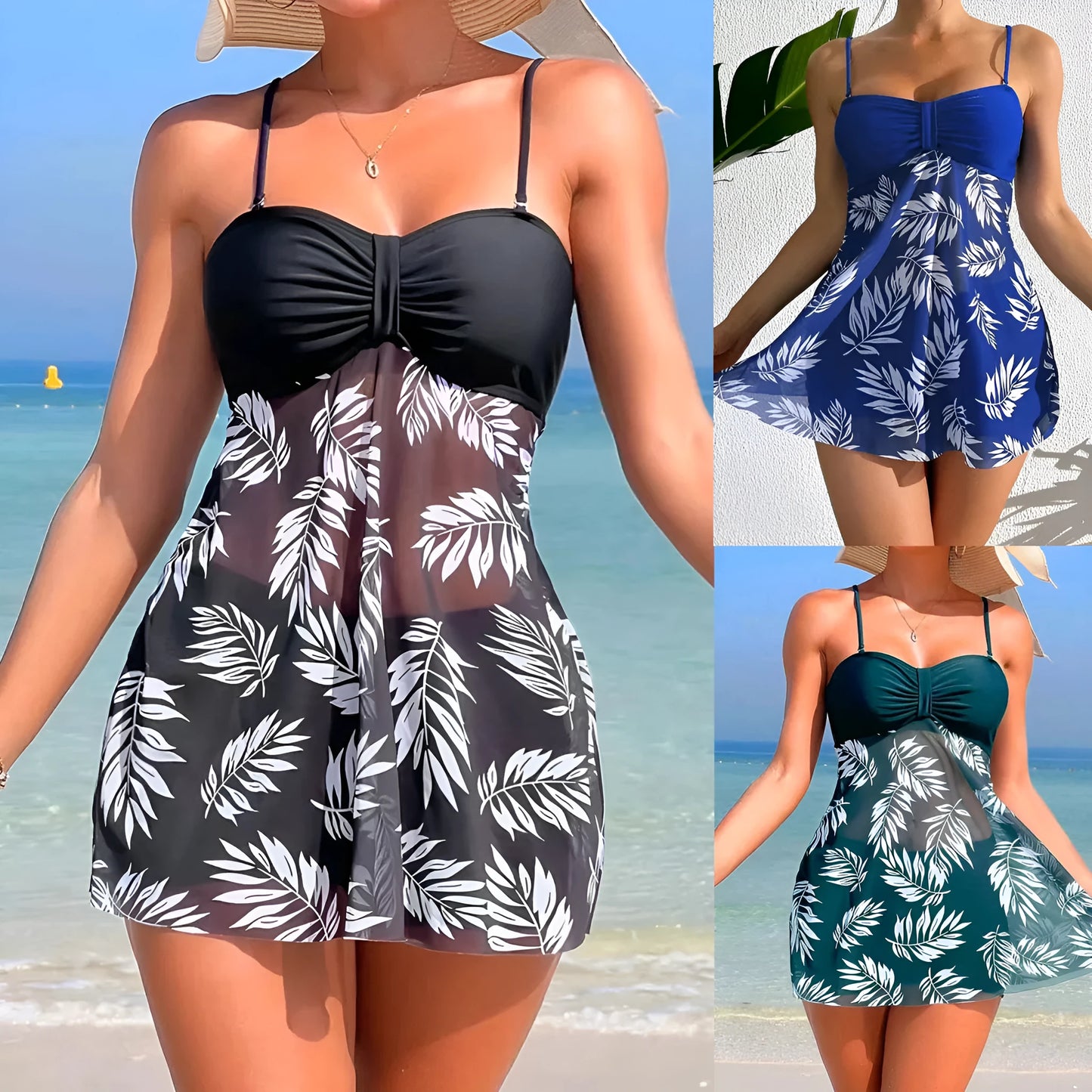 High waist mesh women's swimsuit briefs in split boxer style.