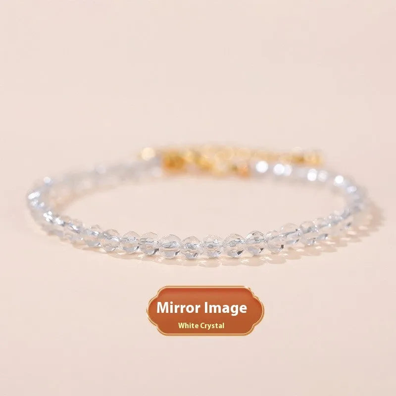 Adjustable natural crystal bracelet with 3mm diamond-cut beads in various gemstone options