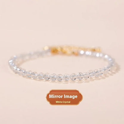 Adjustable natural crystal bracelet with 3mm diamond-cut beads in various gemstone options