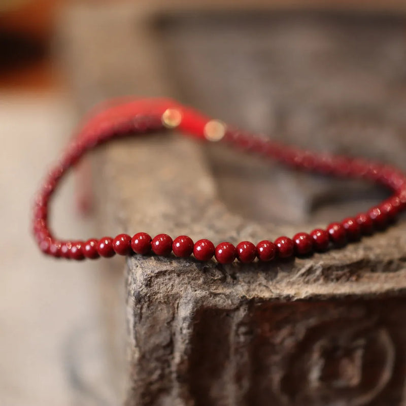 Natural Raw Ore Cinnabar Bracelet or Anklet Purple Gold Sand Design Chinese Style Geometric Shape Manual Processing Women's Jewellery Gift
