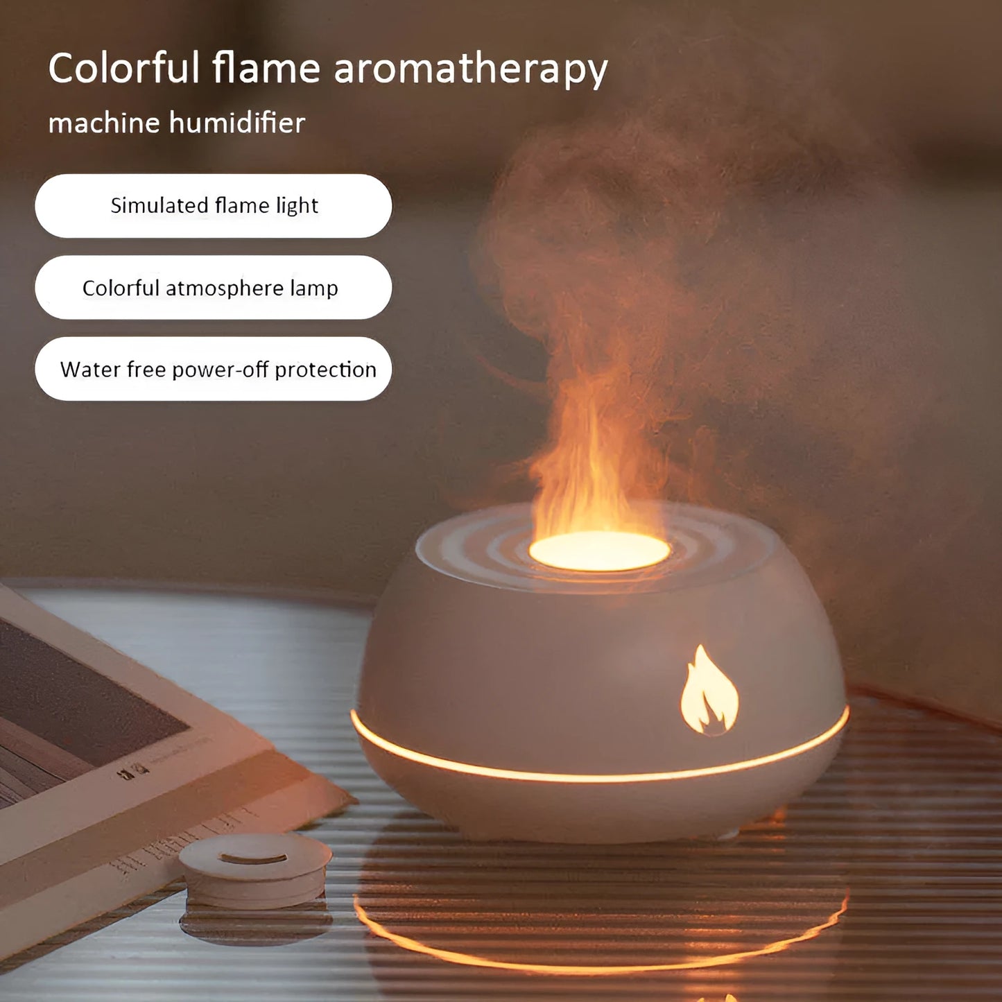 Black flame humidifier aromatherapy diffuser with LED lighting effect and USB cable