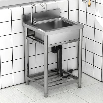 Stainless steel vegetable washing basin with a brushed finish and a deep, single sink design.