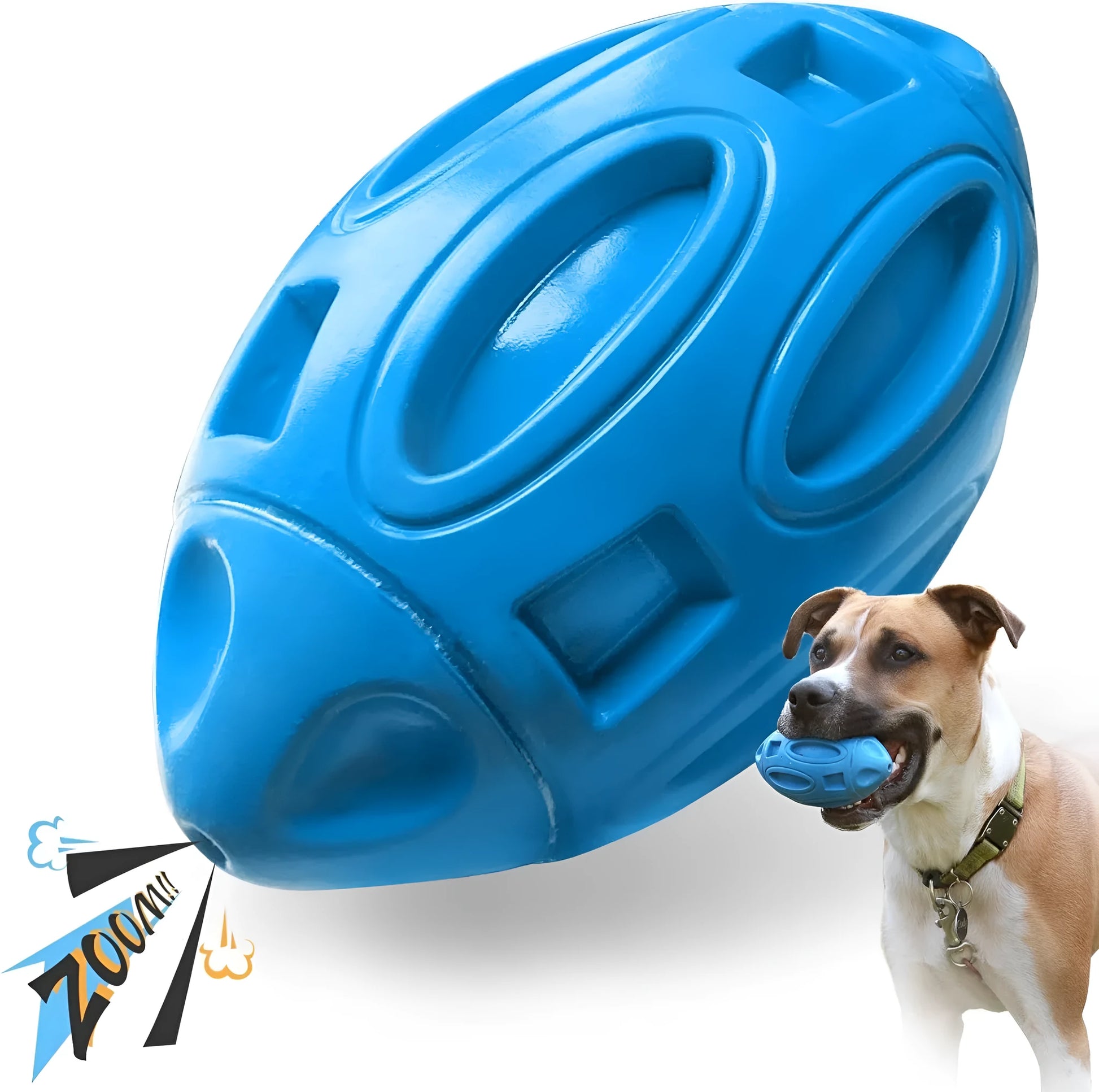Blue green orange squeaky rubber chew ball dog toy for aggressive chewers