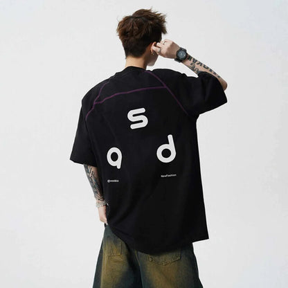 Cotton letter print short-sleeve T-shirt in loose fit with round neck collar