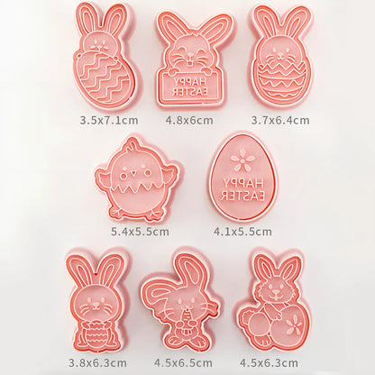 8-piece plastic cartoon bunny and Easter egg biscuit molds, irregular shapes 6-10cm wide for easy dough pressing