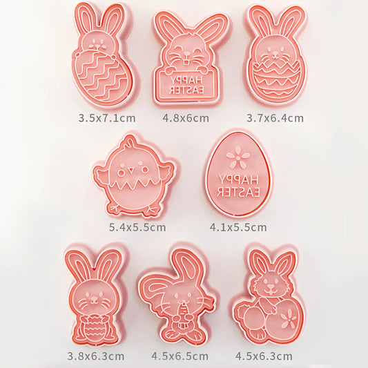 8-piece plastic cartoon bunny and Easter egg biscuit molds, irregular shapes 6-10cm wide for easy dough pressing