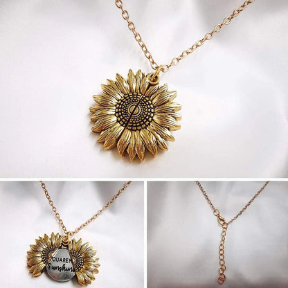 A stunning sunflower pendant necklace with an adjustable chain, crafted from high-quality materials for a radiant and versatile accessory.