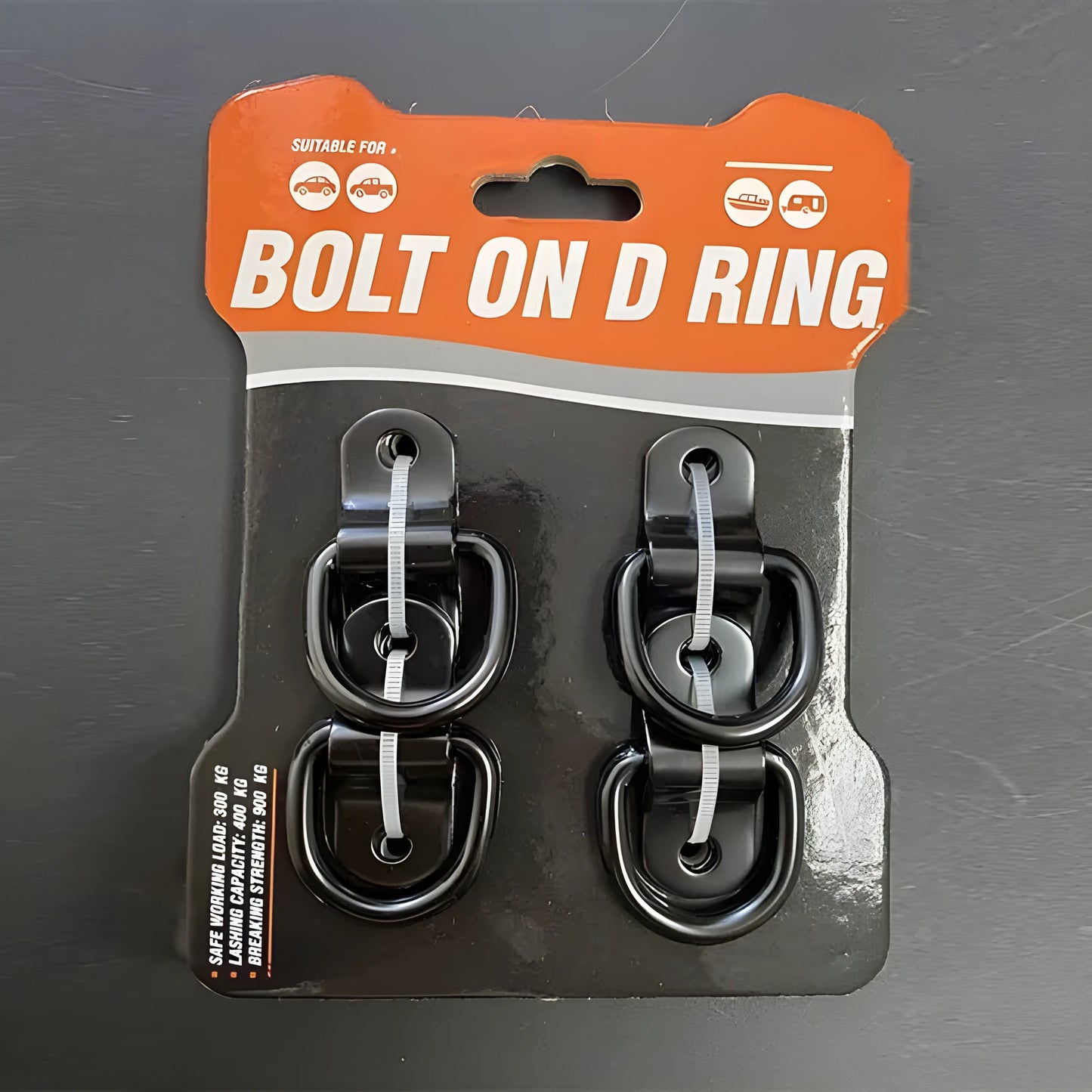 Black galvanised steel truck floor hook with a single pull ring for cargo securing.