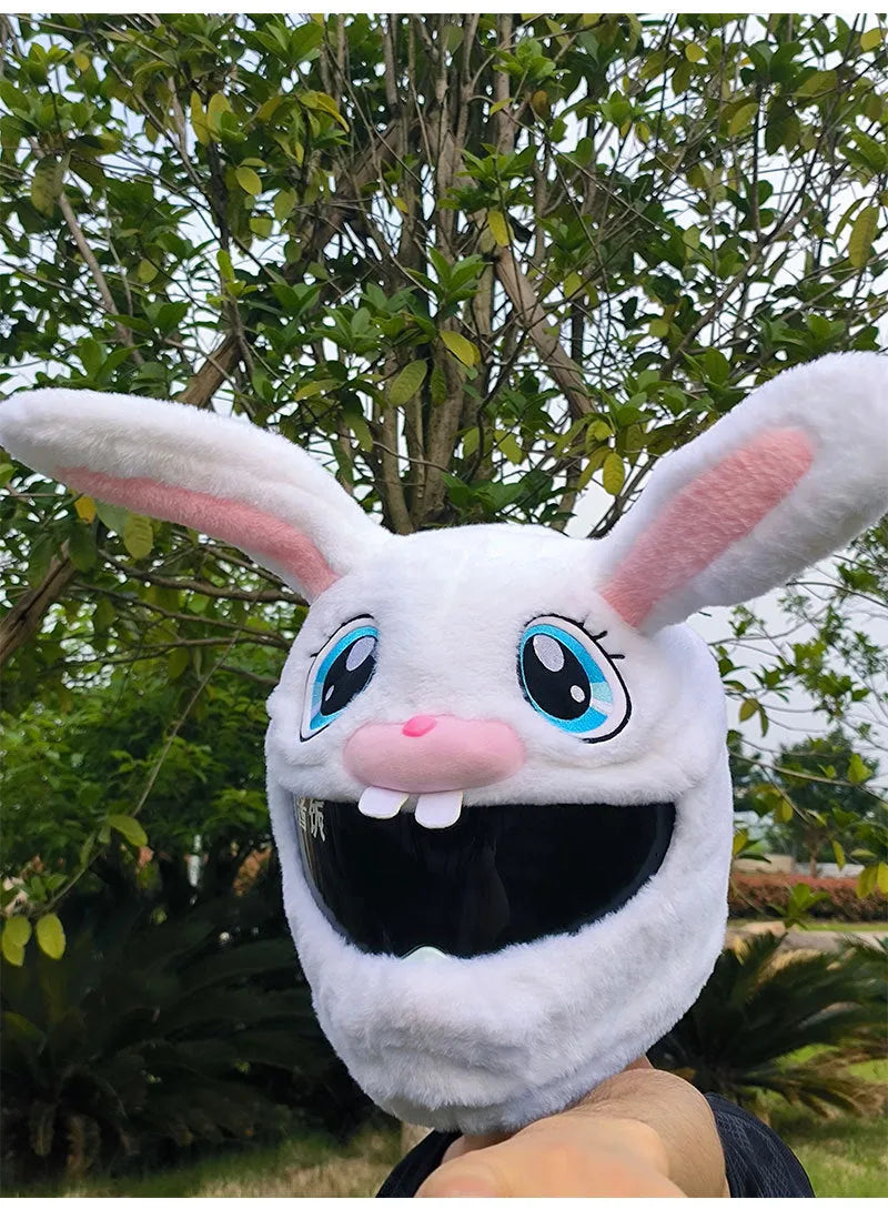 White long eared rabbit head decorative helmet cover for electric motorcycle