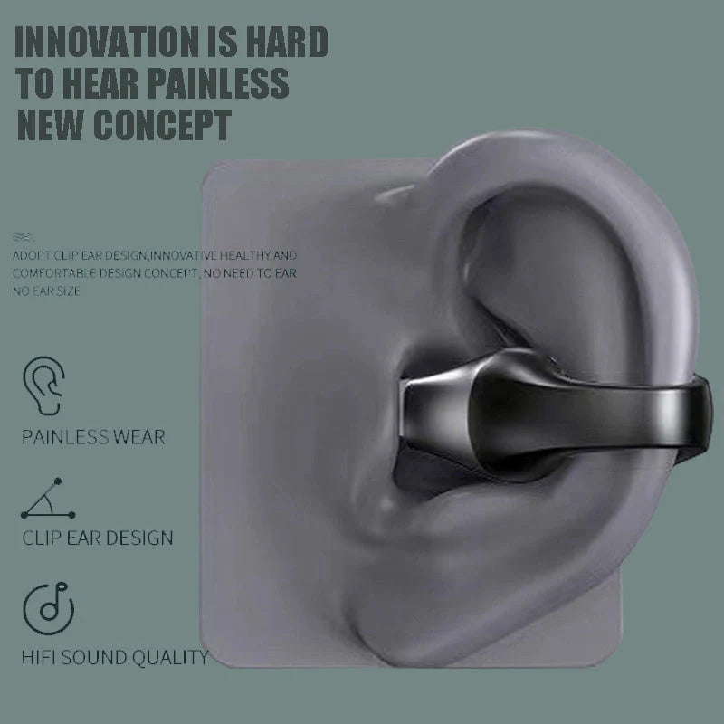 Bluetooth 5.2 ear clip bone conduction headphones in white and black