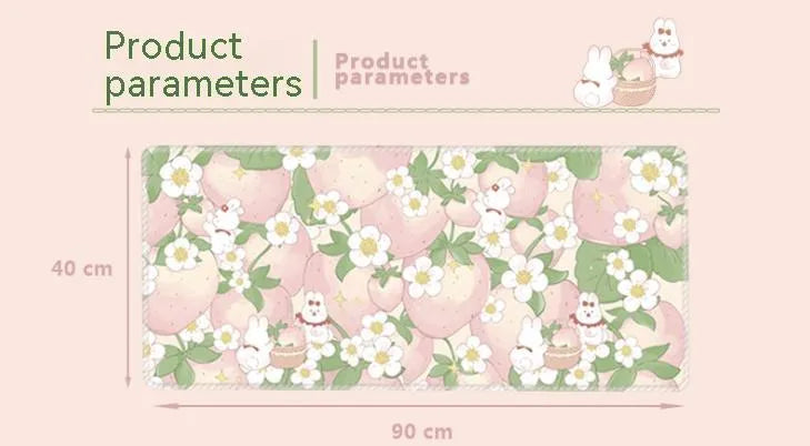 Large cartoon flower pattern mouse pad with non-slip rubber base on desk