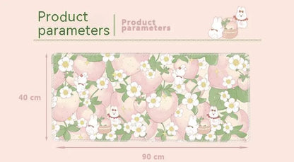 Large cartoon flower pattern mouse pad with non-slip rubber base on desk