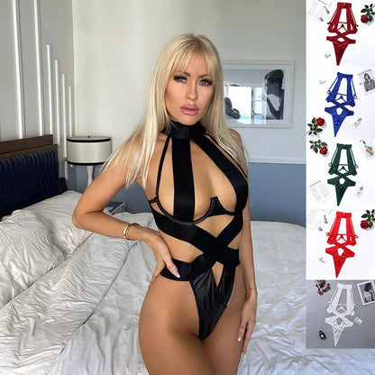 Women's bandage strap jumpsuit in polyester-spandex blend for bodybuilding