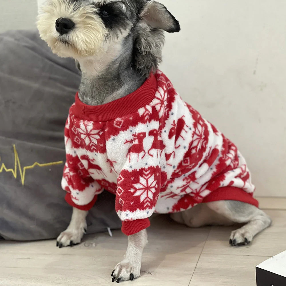 Christmas dog sweater in big red, warm padded pet clothing for winter