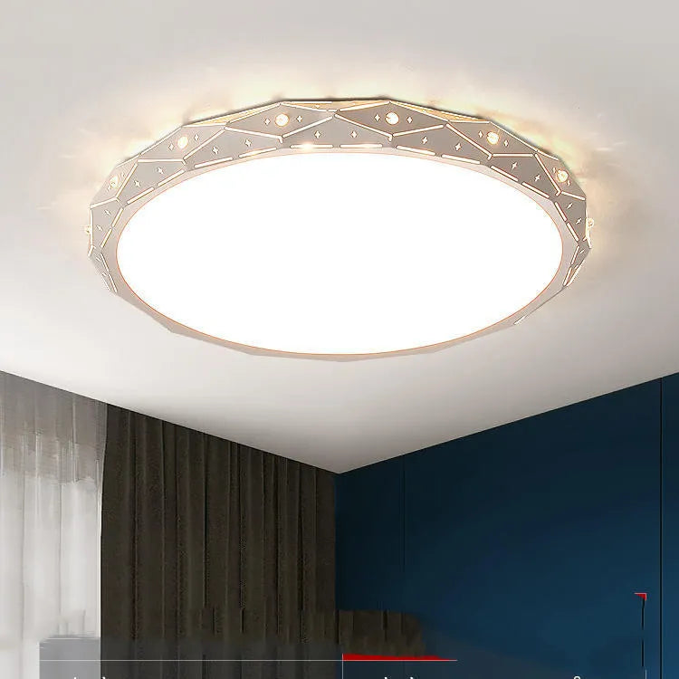 Round black iron frame LED ceiling lamp with dimming control for living room installation