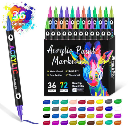 Set of double-ended acrylic marker pens showing fine tip and broad chisel tip on each pen.