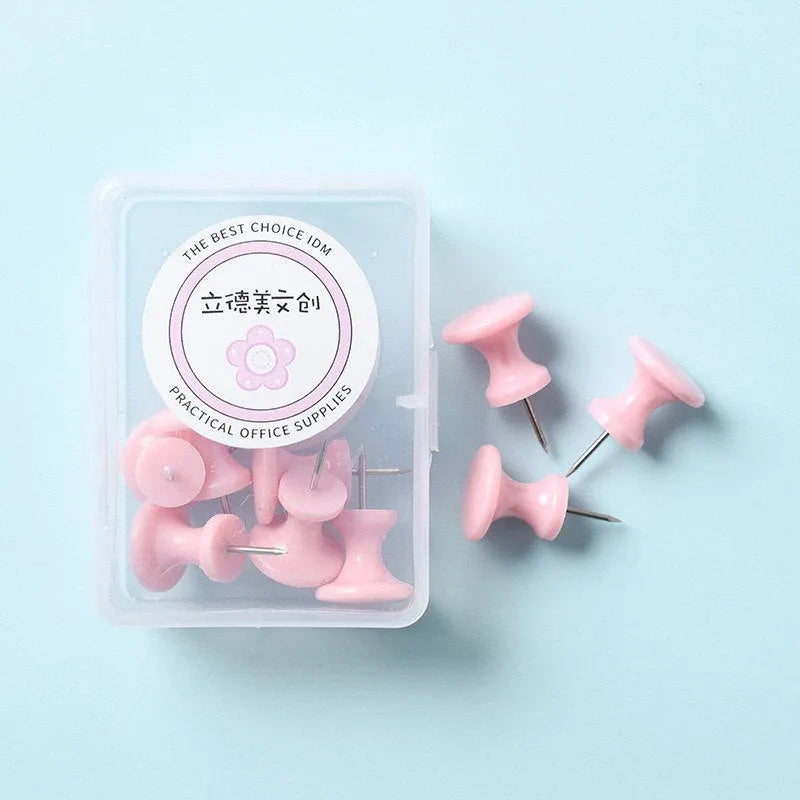 Plastic push pins in macaron colours - large and small sizes in boxed packaging