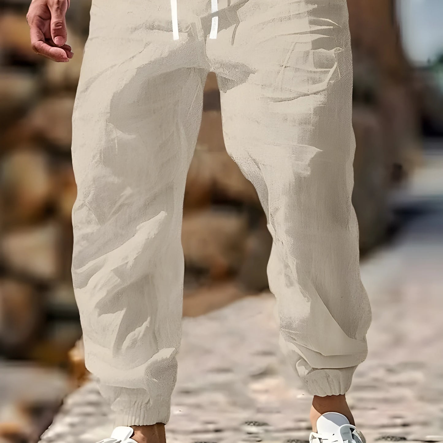 Men's straight-leg cotton trousers with elastic waist in seven colours, sizes S to XXXL for summer wear