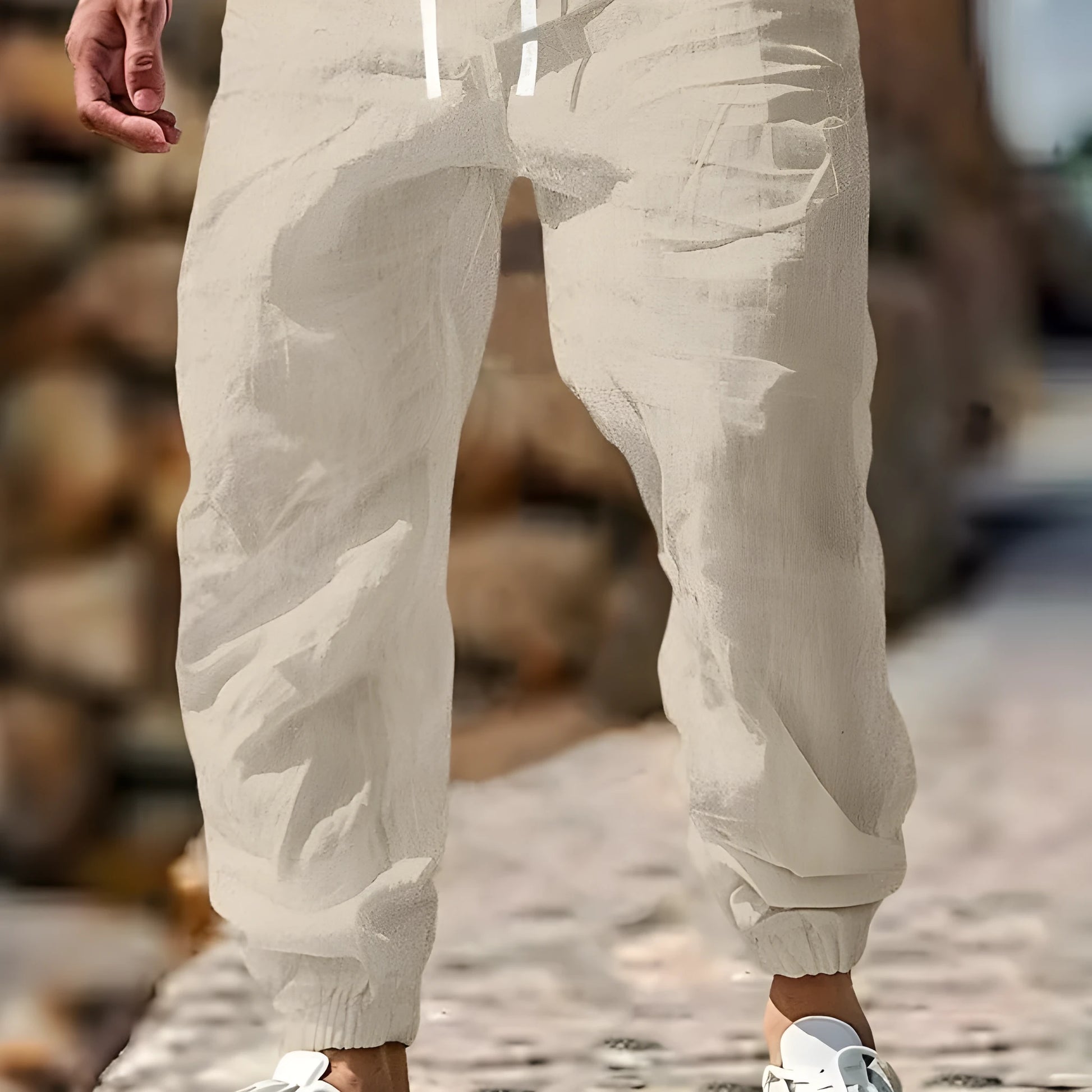 Men's straight-leg cotton trousers with elastic waist in seven colours, sizes S to XXXL for summer wear
