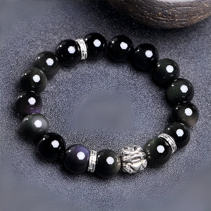 Silver 999 obsidian stone bracelet for men and women in 10mm and 12mm sizes.