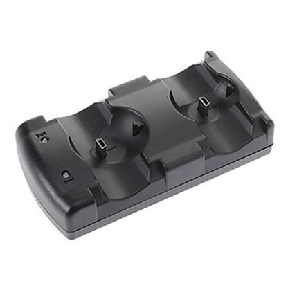 Black PS3 dual charging dock and stand for wireless controllers with USB port.