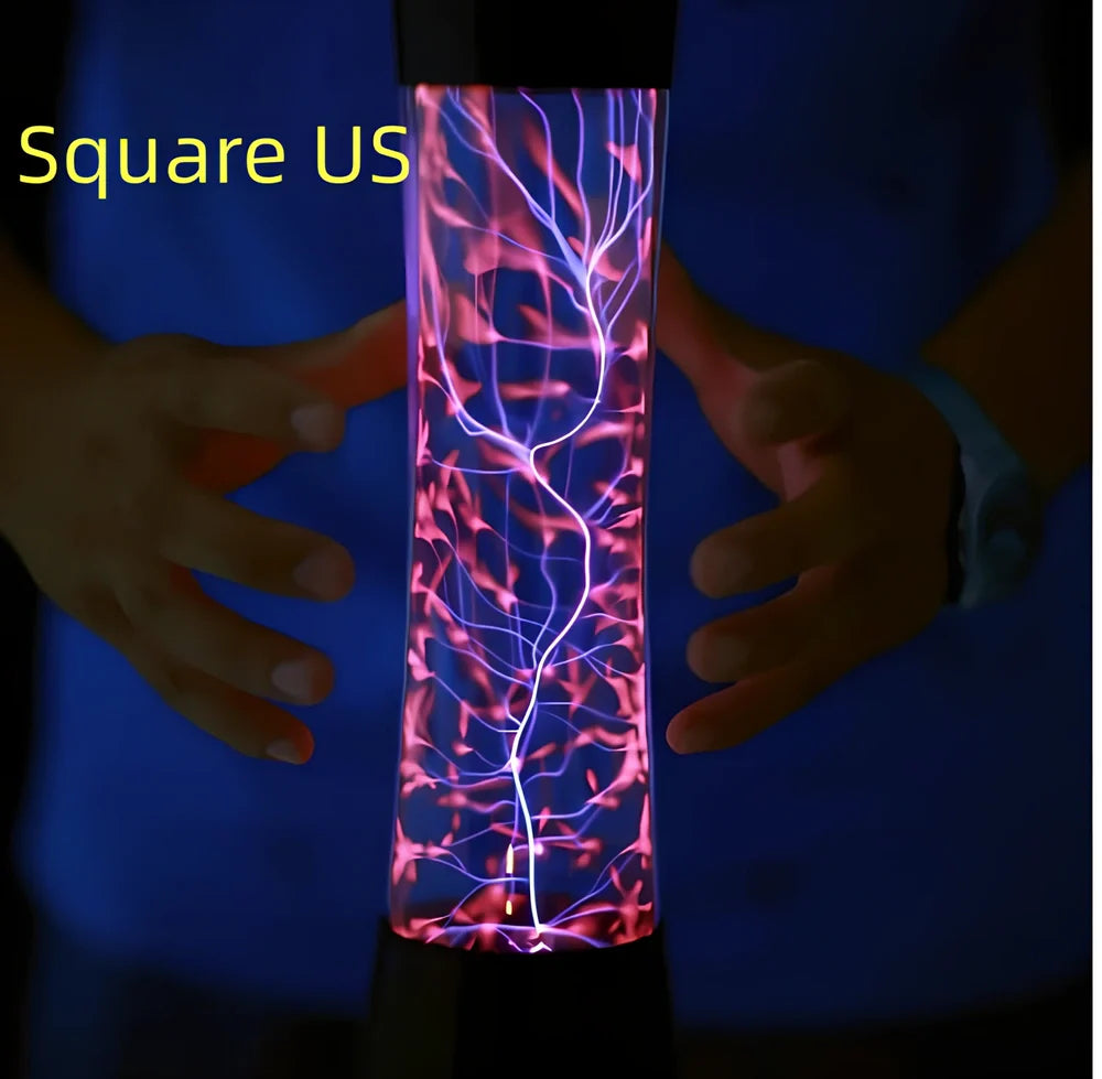 Plasma lightning ball with electrostatic induction showing colourful electrical discharges on glass surface