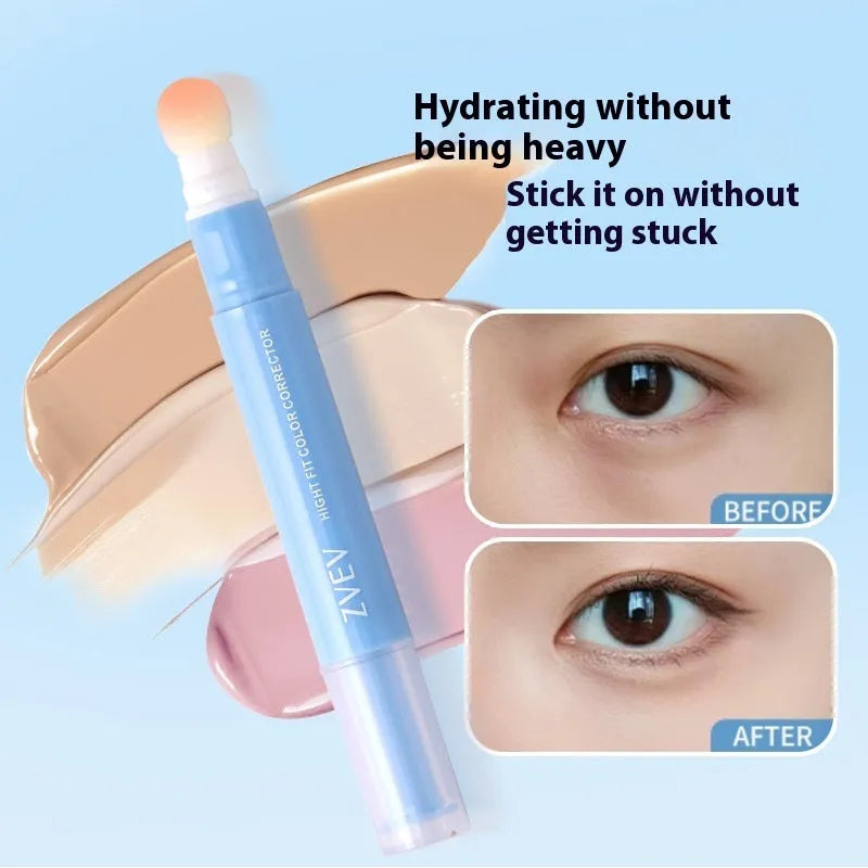 Concealer tube with sponge brush applicator in three colour options for skin tone correction