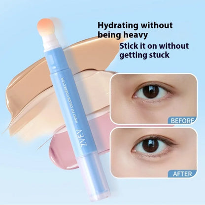 Concealer tube with sponge brush applicator in three colour options for skin tone correction