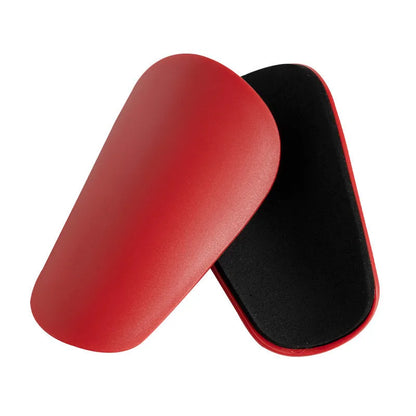 PU mini shin guards for football and running in black, white, red, and blue colours