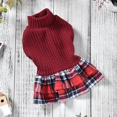 Princess style dog dress in red or black with British skirt design, sizes XS to 3L for small and medium dogs