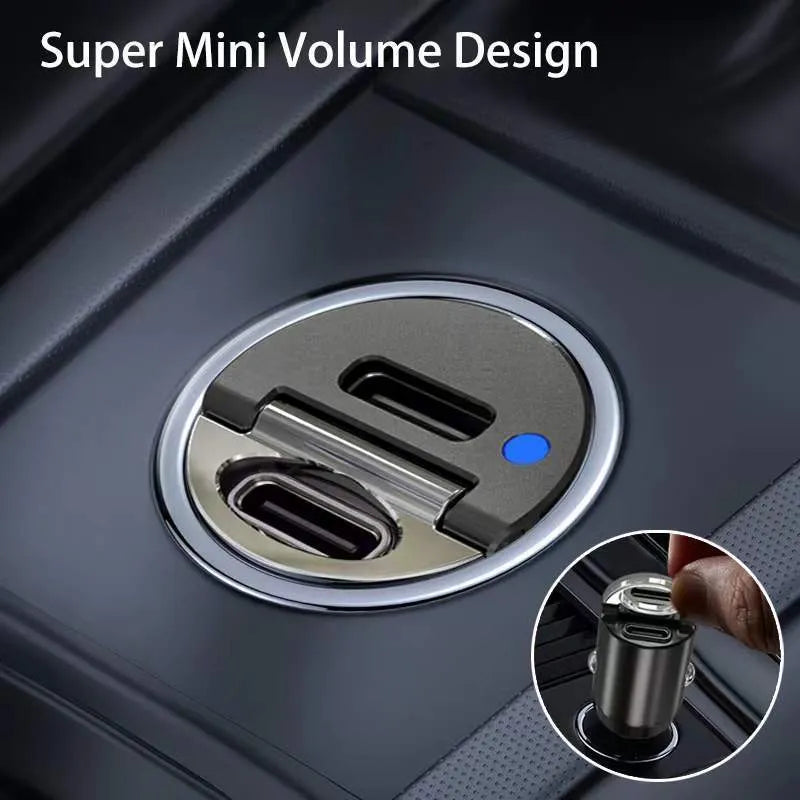 Mini 30W dual-port car cigarette lighter charger in black zinc alloy