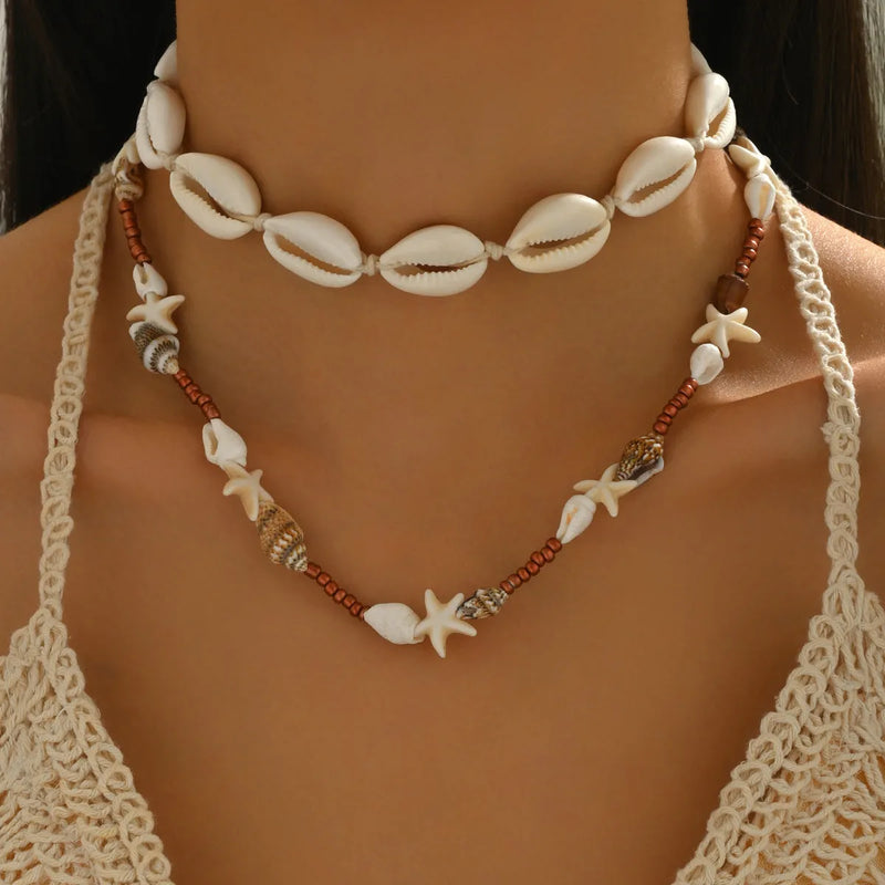 Shell pendant necklace women handmade bohemian jewellery geometric shape natural style summer beach vacation accessory X1900 colour chain necklace
