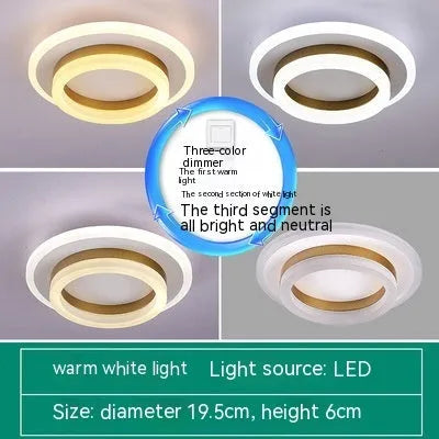 Modern simple LED ceiling light in black or gold, round or square shape, for corridors and hallways.