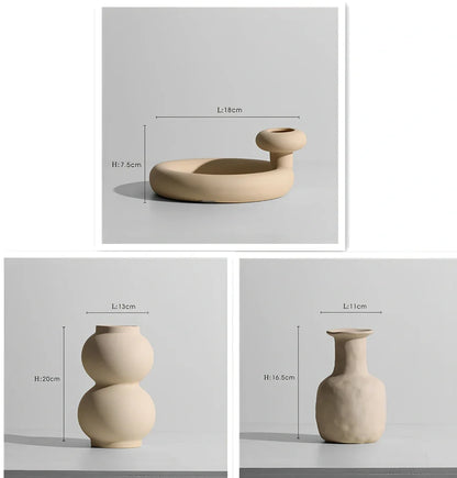 Geometric handmade ceramic vase with painted surface, 18-25cm height, modern minimalist design