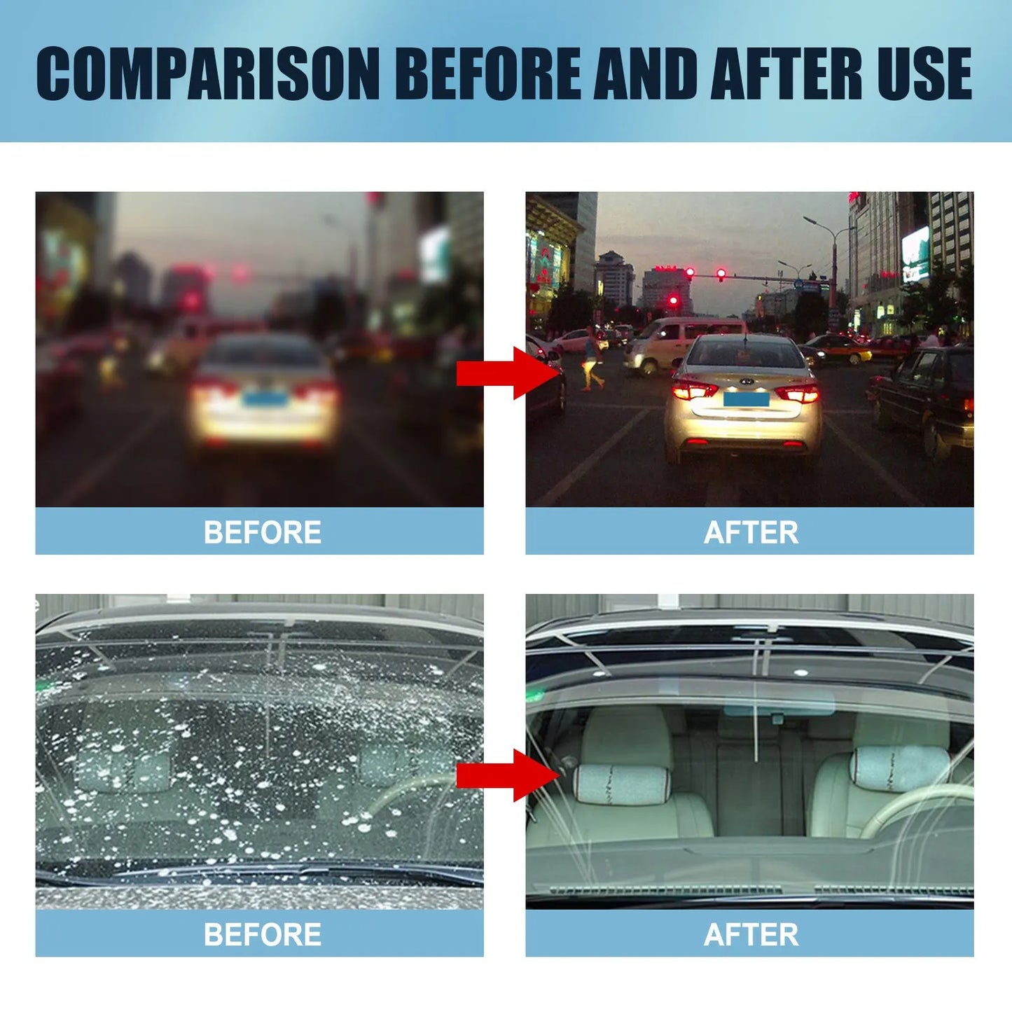 Blue car glass oil film remover stick with a soft sponge applicator for cleaning windscreens and windows.