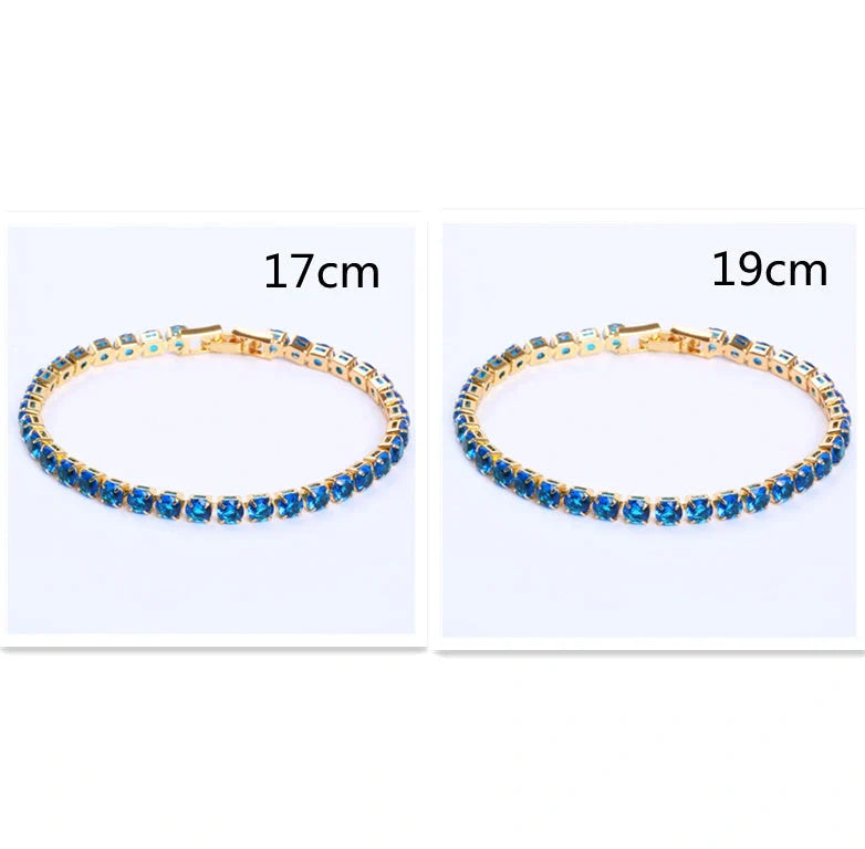 Cubic Zirconia Tennis Bracelet with AAA+ stones and copper box chain in various colours