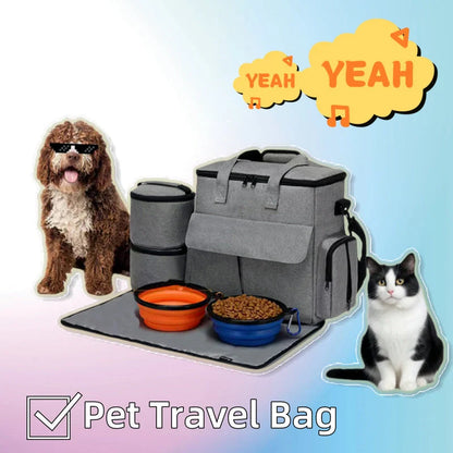 Gray dog travel bag kit with removable divider and multiple carrying options