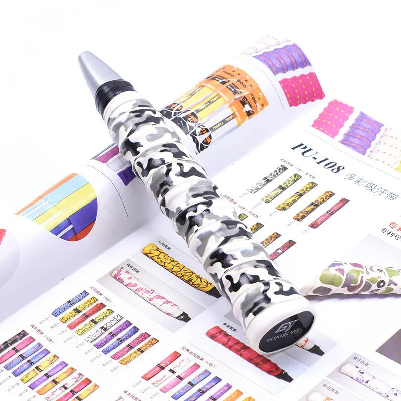 Roll of PU camouflage print grip tape for badminton rackets and fishing rods in multiple colour options.