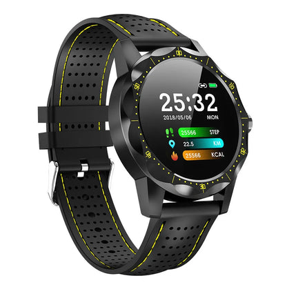 COLMI SKY1 smart watch in red, white, or yellow with colour touch display showing heart rate data.