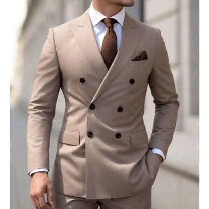 Man wearing a grey Korean-style slim fit two-piece suit with a structured jacket.