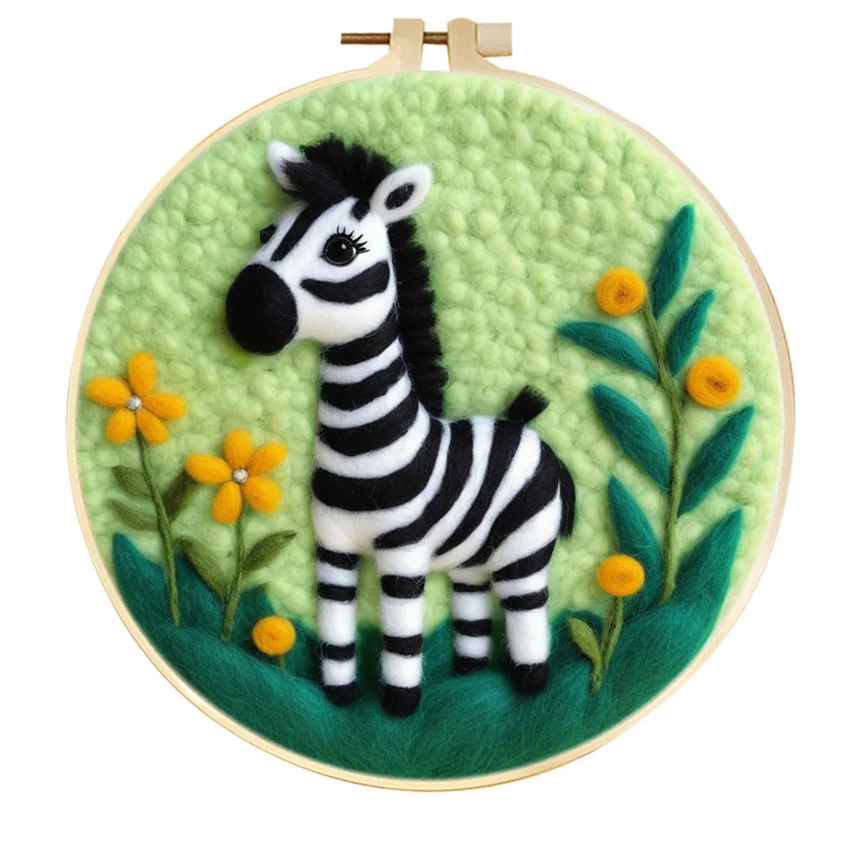 Round three-dimensional embroidery kit with linen fabric, wool felt pieces, and embroidery frame for 20x20 cm blanket painting