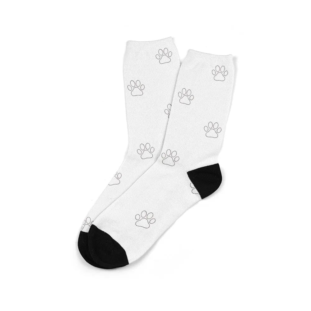Custom printed mid-calf tube sock with a cartoon pattern from a personal photo.