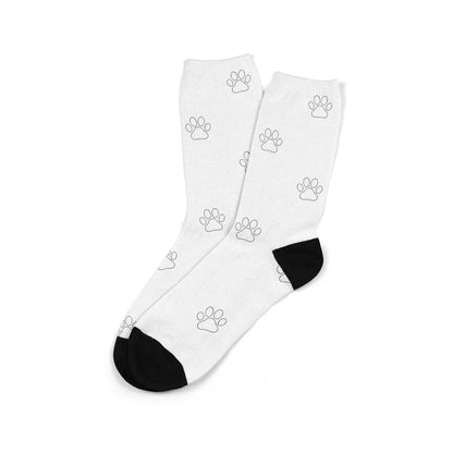 Custom printed mid-calf tube sock with a cartoon pattern from a personal photo.