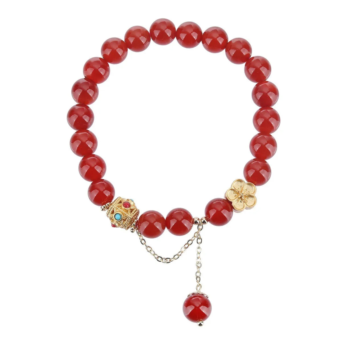 Handmade agate bracelet with peach blossom copper parts and natural stone beads