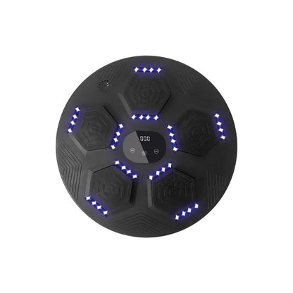 Smart music boxing machine reaction target hanging on wall with boxing gloves